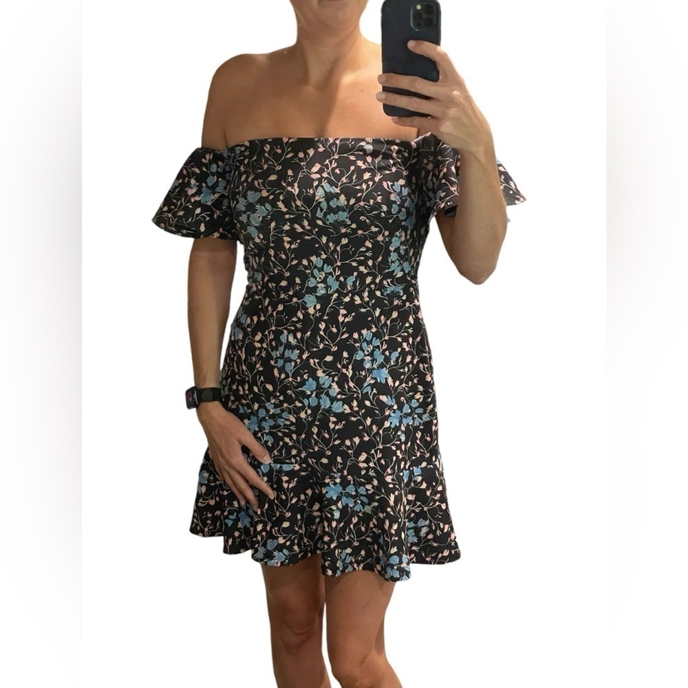 Saloni Amelia Dress Off The Shoulder Floral Flounce Mini Sz 8